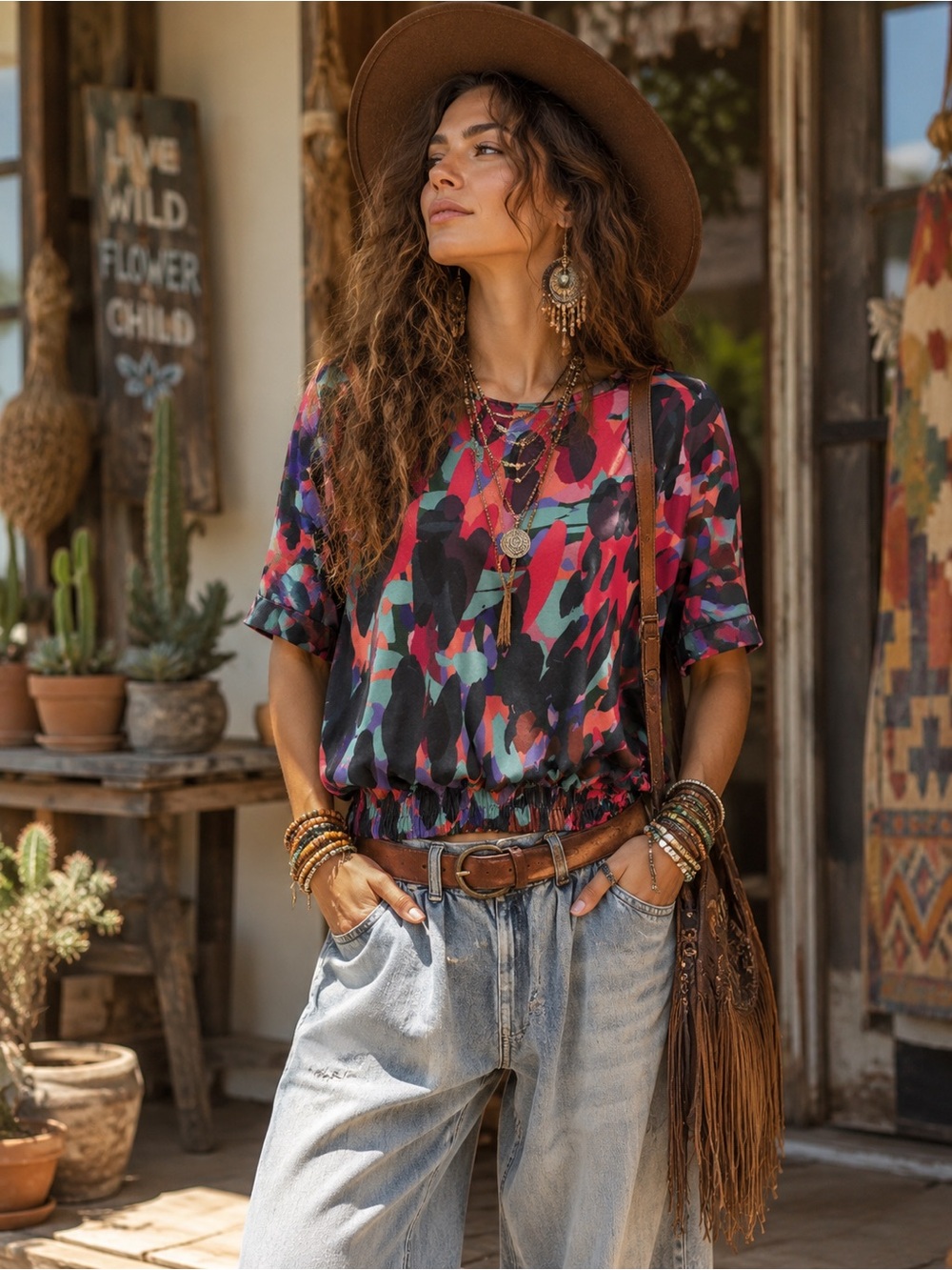 tek gear Multicolor Floral-Abstract Short Sleeve Top Large